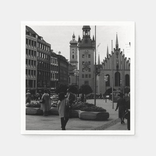 Vintages Deutschland Münchner Kirche Marienplatz Serviette (Vorderseite)
