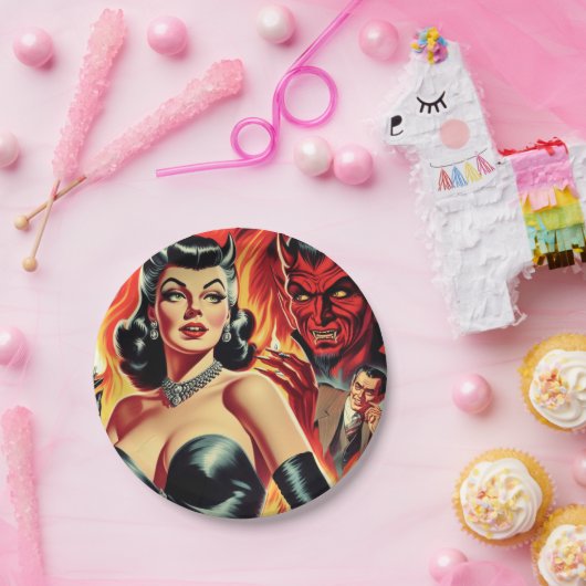 Vintages devilisches Button Pappteller (Party)