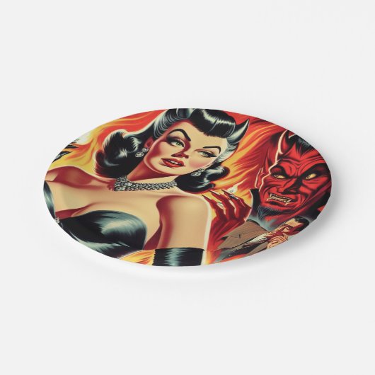 Vintages devilisches Button Pappteller (Schrägansicht)