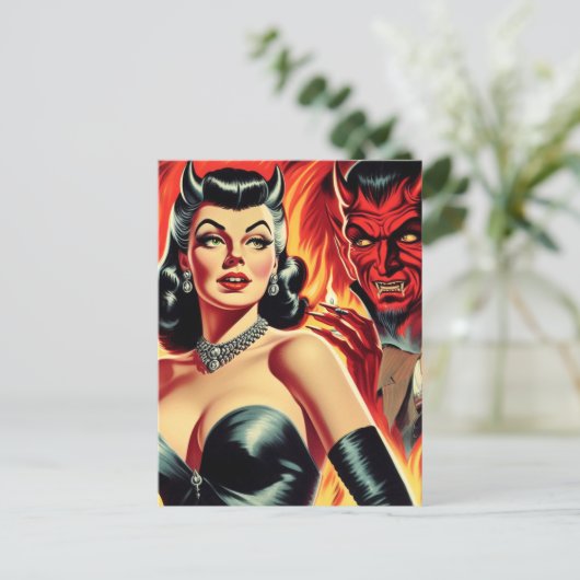 Vintages devilisches Button Postkarte (Stehend Vorderseite)