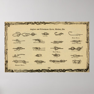 Vintages Diagramm der Bootstellen und Anglerknoten Poster