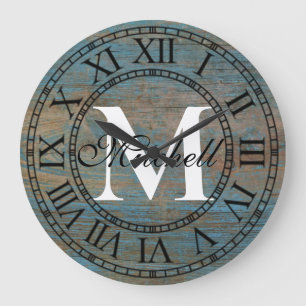 Vintages Distressives antikes Holz Einmalgramm Große Wanduhr