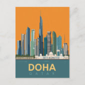 Vintages Doha-Katar Skyline-Reiseplakat Postkarte (Vorderseite)