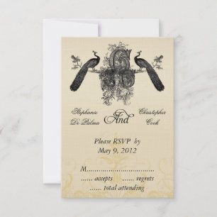 Vintages drei Monogramm-Hochzeit UAWG mit Pfaus RSVP Karte