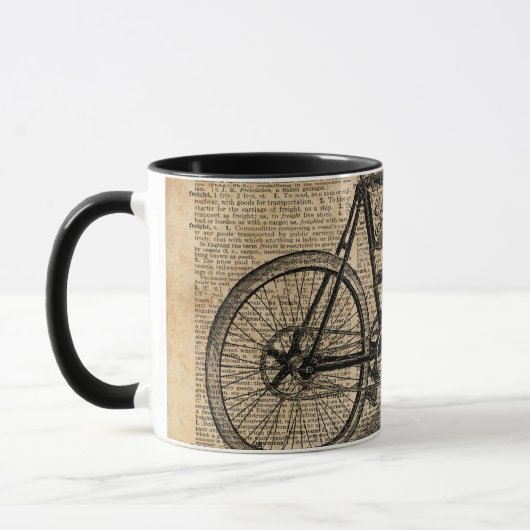 Vintages Dreiradwörterbuch-Kunst-Fahrrad-Zitat Tasse (Links)