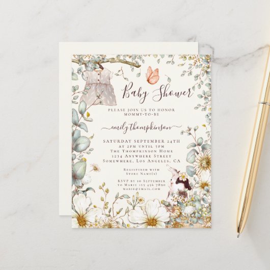 Vintages Dress Girl Babydusche einladen (Vorderseite/Rückseite Beispiel)