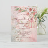 Vintages Dress QR Code Hochzeit in Rosa Einladung (Stehend Vorderseite)