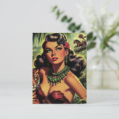 Vintages Dschungelmädchen-Button auf Postkarte (Stehend Vorderseite)