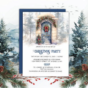 Vintages dunkelblaues Holztor Weihnachtsfest Party Feiertagskarte