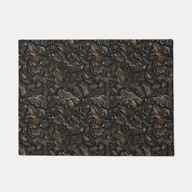 Vintages, dunkelbraunes Glattleder Fußmatte (Vorderseite)