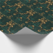 Vintages dunkelgrünes Goldbarock Geschenkpapier (Ecke)