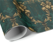 Vintages dunkelgrünes Goldbarock Geschenkpapier (Rolleneckpunkt)