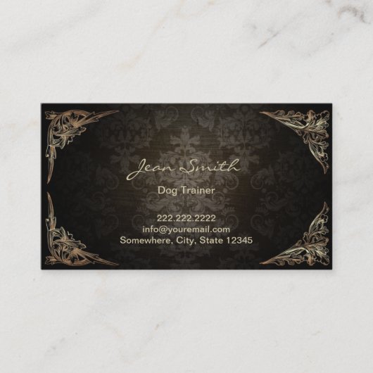 Vintages dunkles Damast-Hundetraining Visitenkarte (Vorderseite)