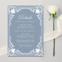 Vintages Dusty Blue Elegante Script Hochzeitsdetai