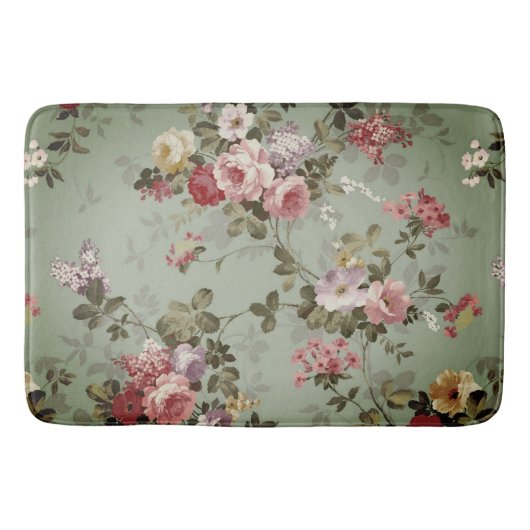 Vintages, dusty Olive Green Floral Design Badematte (Vorderseite)