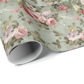 Vintages, dusty Olive Green Floral Design Geschenkpapier (Rolleneckpunkt)