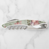 Vintages, dusty Olive Green Floral Design Kellnermesser (Rückseite)
