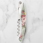 Vintages, dusty Olive Green Floral Design Kellnermesser (Vorderseite)