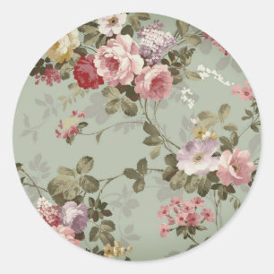 Vintages, dusty Olive Green Floral Design Runder Aufkleber