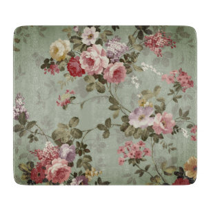 Vintages, dusty Olive Green Floral Design Schneidebrett