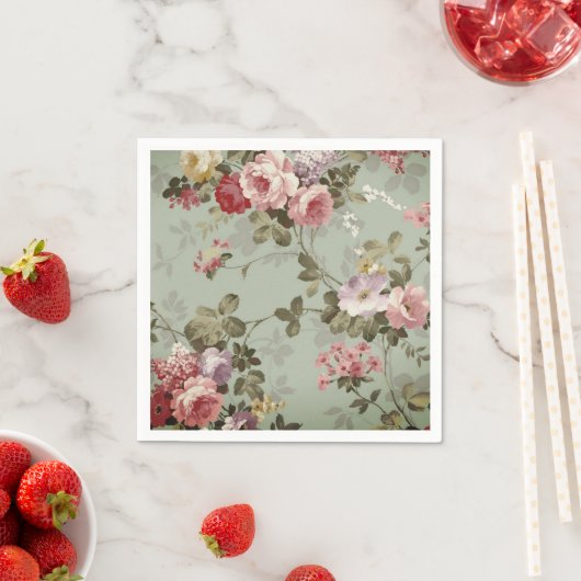 Vintages, dusty Olive Green Floral Design Serviette (Beispiel)