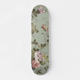 Vintages, dusty Olive Green Floral Design Skateboard