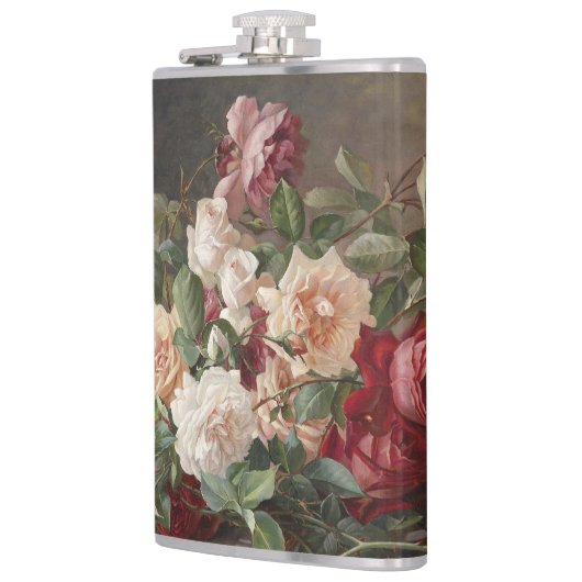 Vintages E. Hariel Rose Stillleben Flachmann (Links)