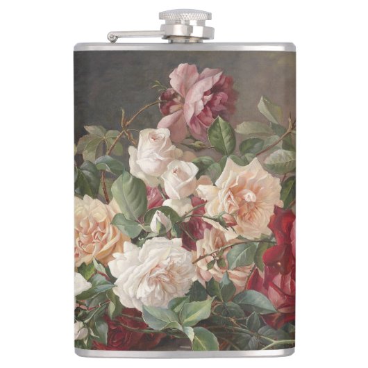 Vintages E. Hariel Rose Stillleben Flachmann (Vorderseite)