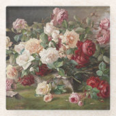 Vintages E. Hariel Rose Stillleben Glasuntersetzer (Vorderseite)