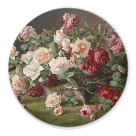 Vintages E. Hariel Rose Stillleben Keramikknauf (Vorderseite)