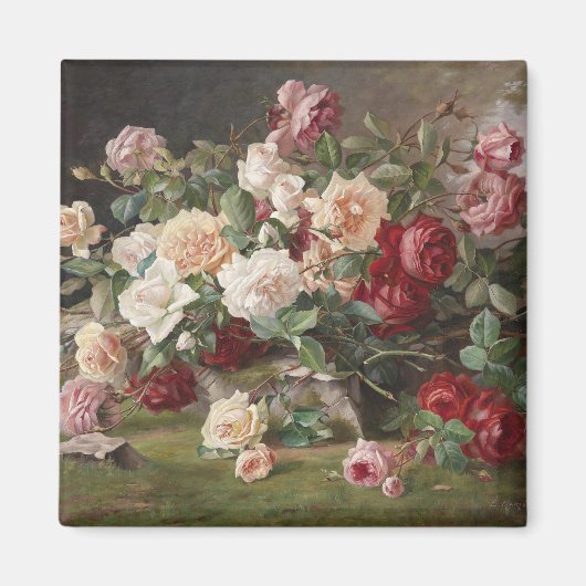 Vintages E. Hariel Rose Stillleben Magnet (Vorne)