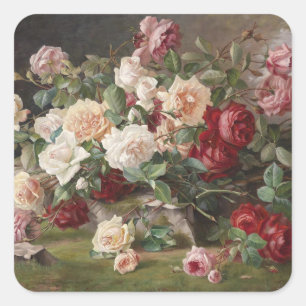 Vintages E. Hariel Rose Stillleben Quadratischer Aufkleber