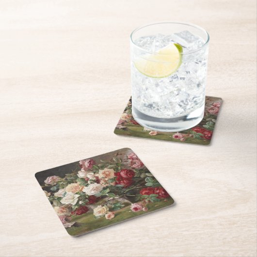 Vintages E. Hariel Rose Stillleben Rechteckiger Pappuntersetzer (Vor Ort)