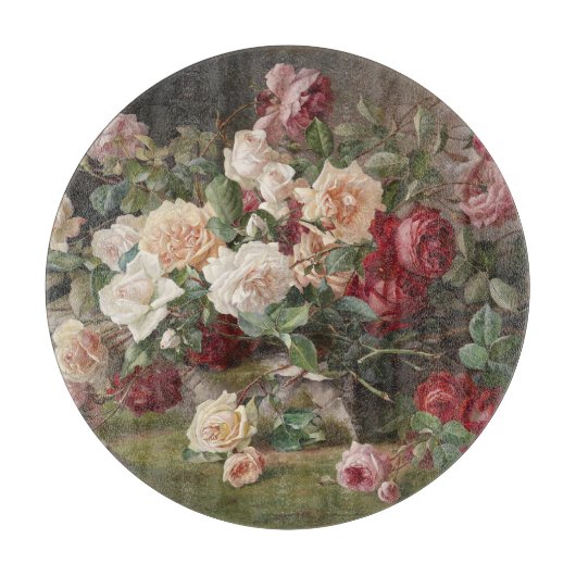 Vintages E. Hariel Rose Stillleben Schneidebrett (Vorderseite)