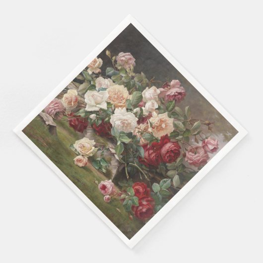 Vintages E. Hariel Rose Stillleben Serviette (Ecke)