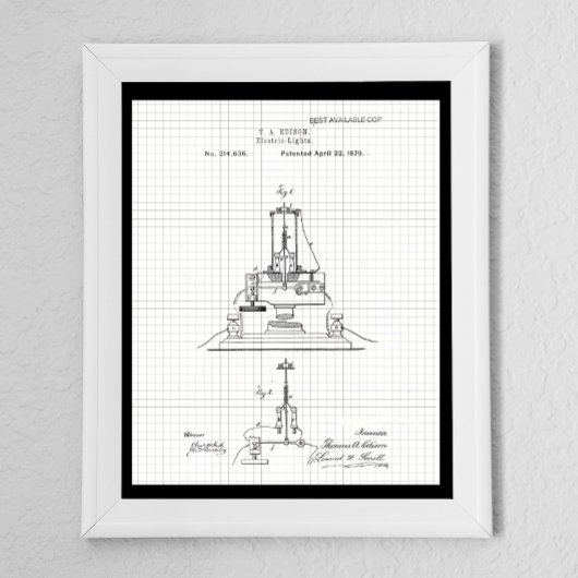 Vintages Edison Electric Lights Patent Poster