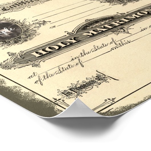 Vintages Ehezertifikat mit Foto-Rahmen Poster (Ecke)