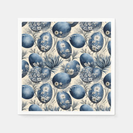 Vintages Ei-Muster aus Blau und Creme Serviette (Vorderseite)