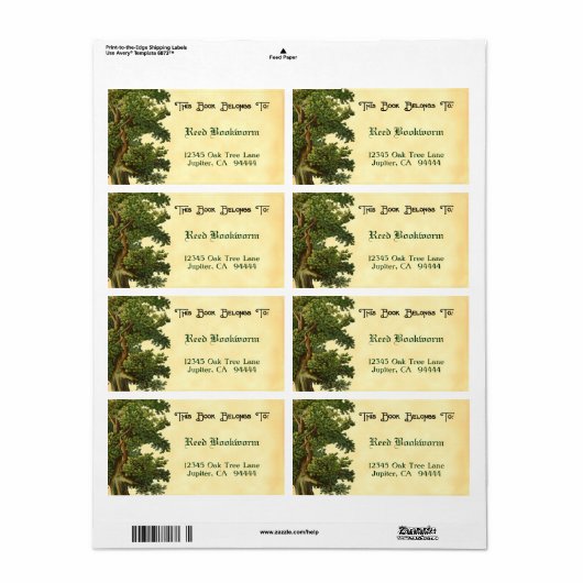 Vintages Eichenbaum-bearbeitbares Buchzeichen (Vorne)