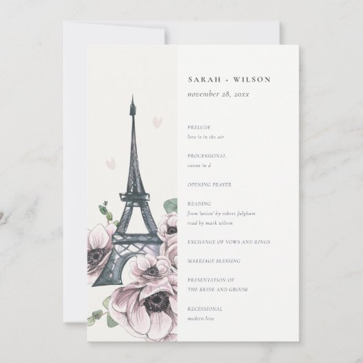 Vintages Eiffelturm-Hochzeitsprogramm Dankeskarte (Vorderseite)