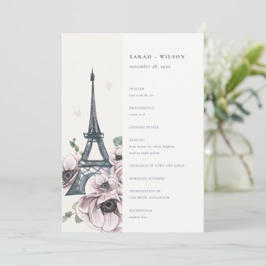 Vintages Eiffelturm-Hochzeitsprogramm Dankeskarte (Stehend Vorderseite)
