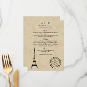 Vintages Eiffelturm Paris Postmark Wedding Menu Menükarte