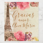 Vintages Eiffelturm Shabby Chic Blumenstrauß Rose Weinetikett (Einzelnes Label)