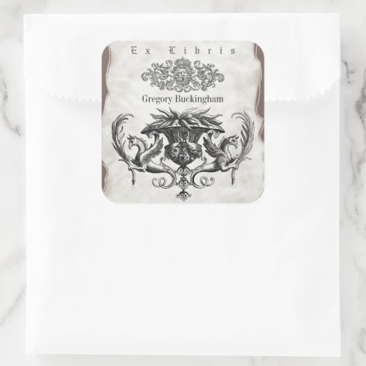 Vintages Eigentum Buchzeichen Ex Libris Quadratischer Aufkleber (Tasche)