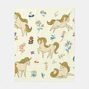Vintages Einhorn in Blume Farbe Illustrati Fleecedecke
