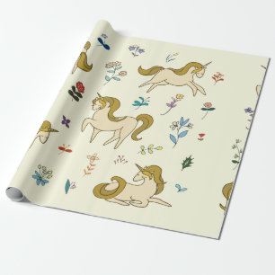 Vintages Einhorn in Blume Farbe Illustrati Geschenkpapier