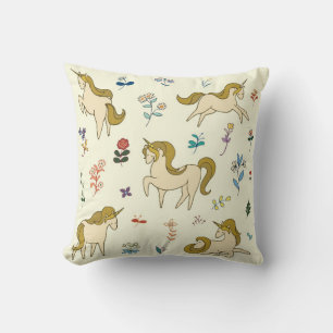 Vintages Einhorn in Blume Farbe Illustrati Kissen