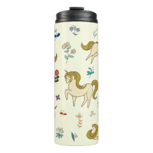 Vintages Einhorn in Blume Farbe Illustrati Thermosbecher