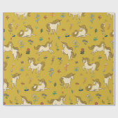 Vintages Einhorn in waldreichen Blume Geschenkpapier (Flach)