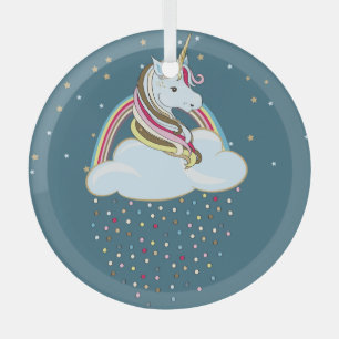 Vintages Einhorn: Regenbogenwolken-Illustration Ornament Aus Glas